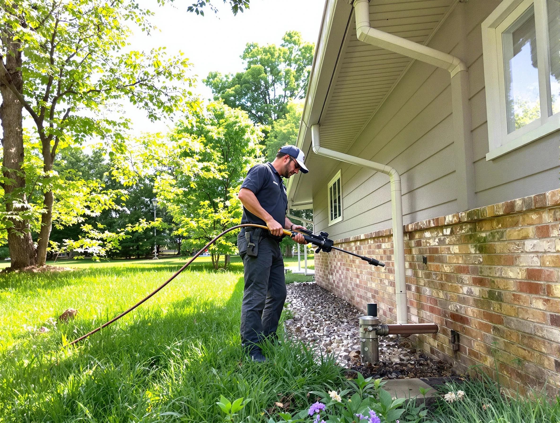 Euclid Roofing Company removing debris from a downspout in Euclid, OH