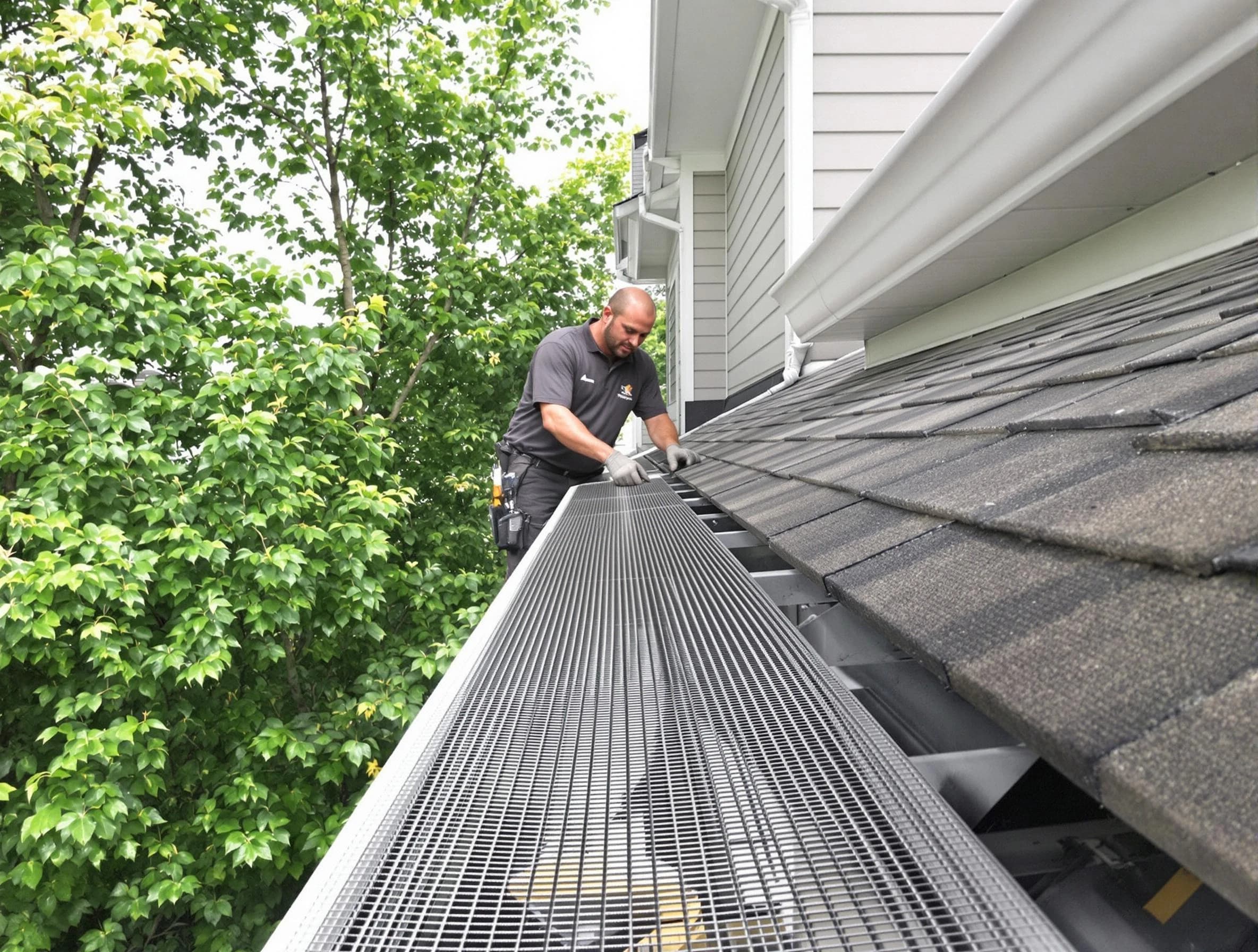 Close-up of gutter guards installed by Euclid Roofing Company in Euclid, OH