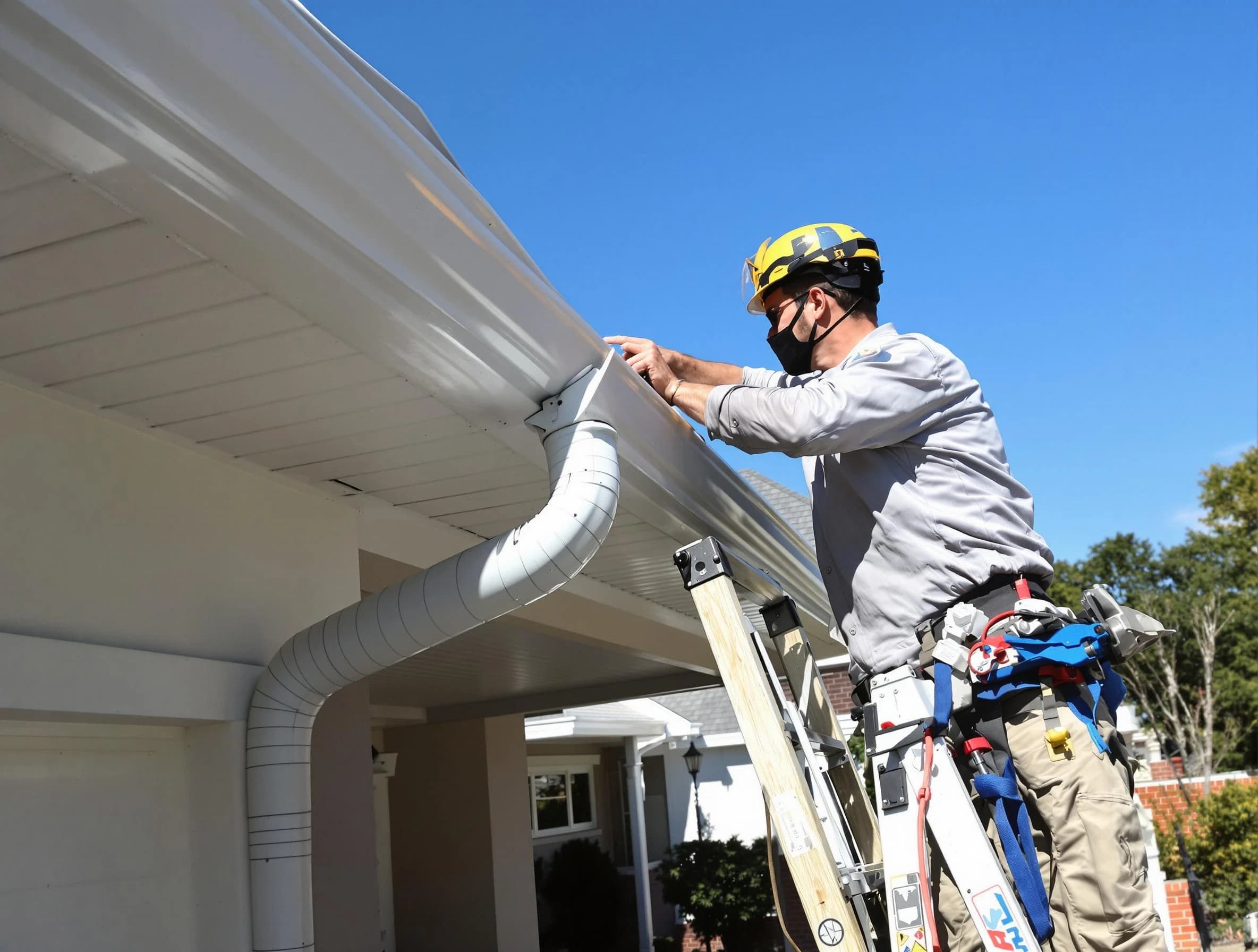 Close-up on a freshly sealed gutter joint by Euclid Roofing Company in Euclid, OH