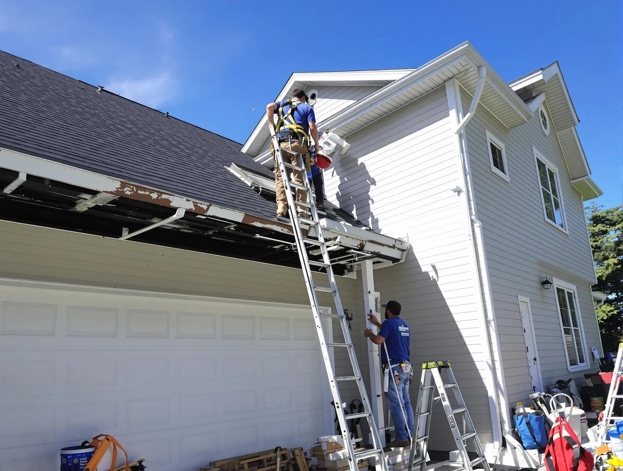 Newly replaced gutters by Euclid Roofing Company in Euclid, OH