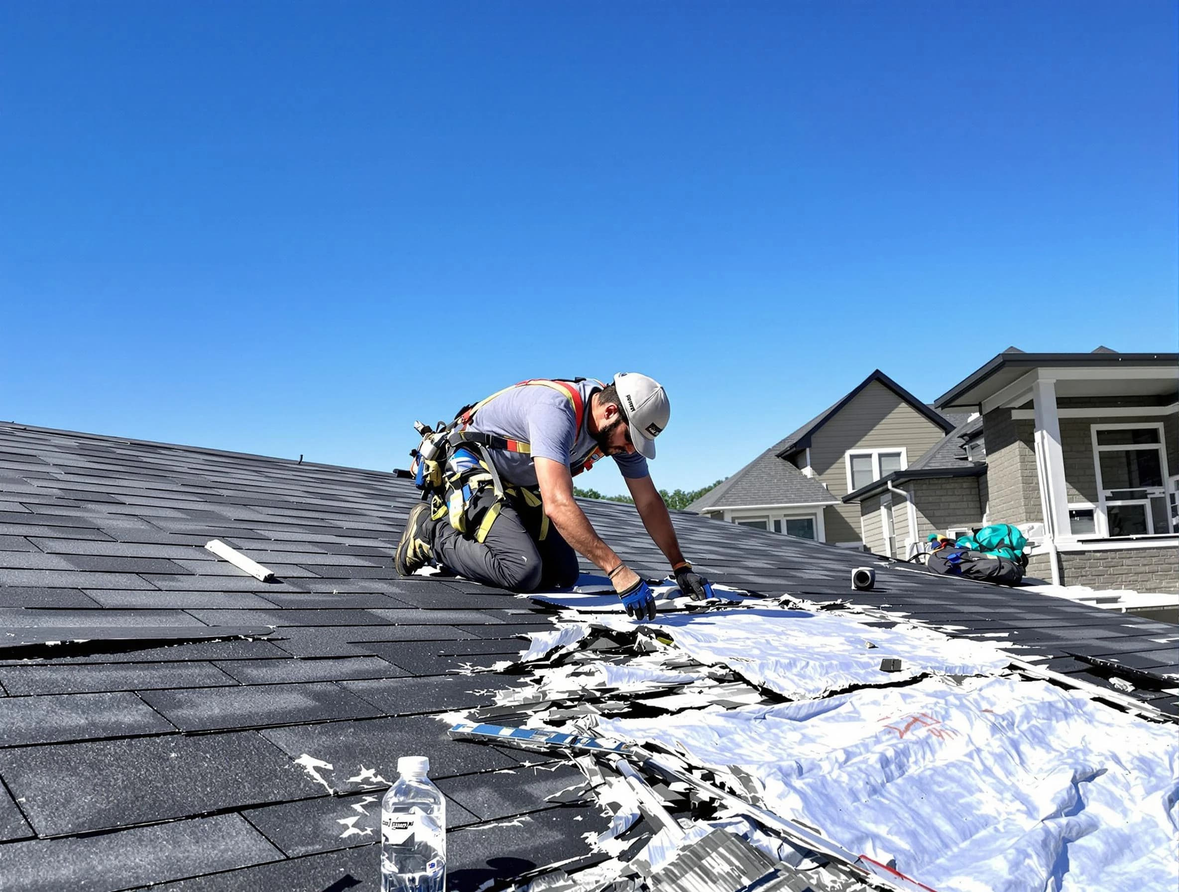 Euclid Roofing Company repairing a roof section in Euclid, OH