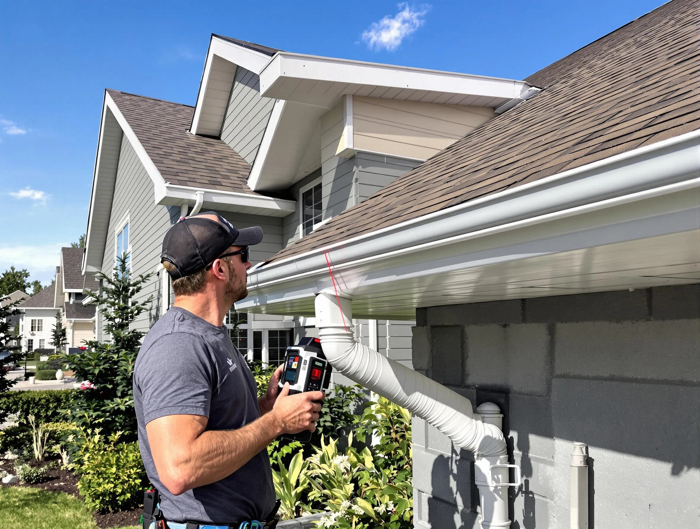 Euclid Roofing Company installing seamless gutters in Euclid, OH