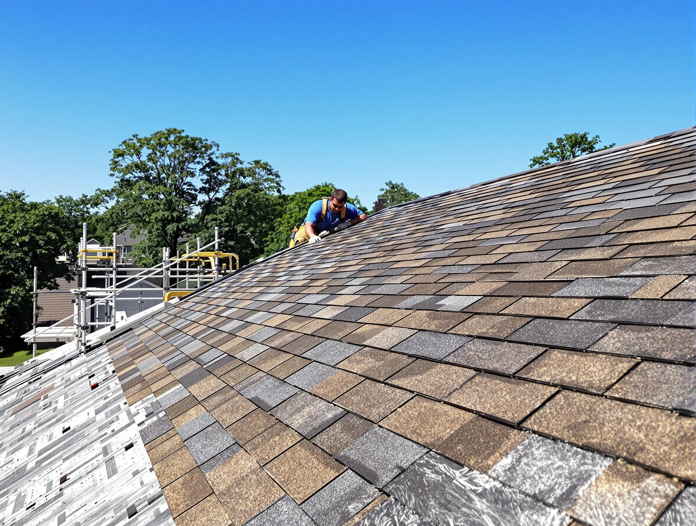 Close-up of new shingles installed by Euclid Roofing Company in Euclid, OH